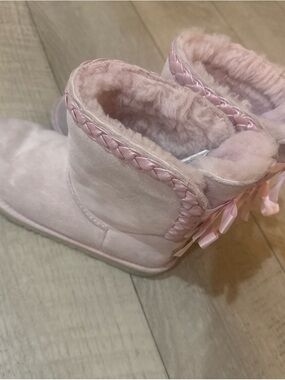 UGG Pink Plush Lined Booties with Bow Detail